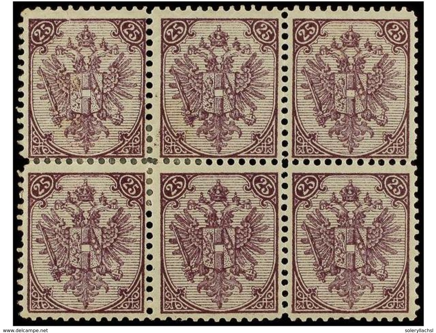 369 **/* BOSNIA-HERZEGOVINA. Fe.9 I (6). 1879. <B>25 Kr.</B> Violet, Perf. 11 1/2. Block Of 6 Hinged (only One Never Hin - Sonstige & Ohne Zuordnung