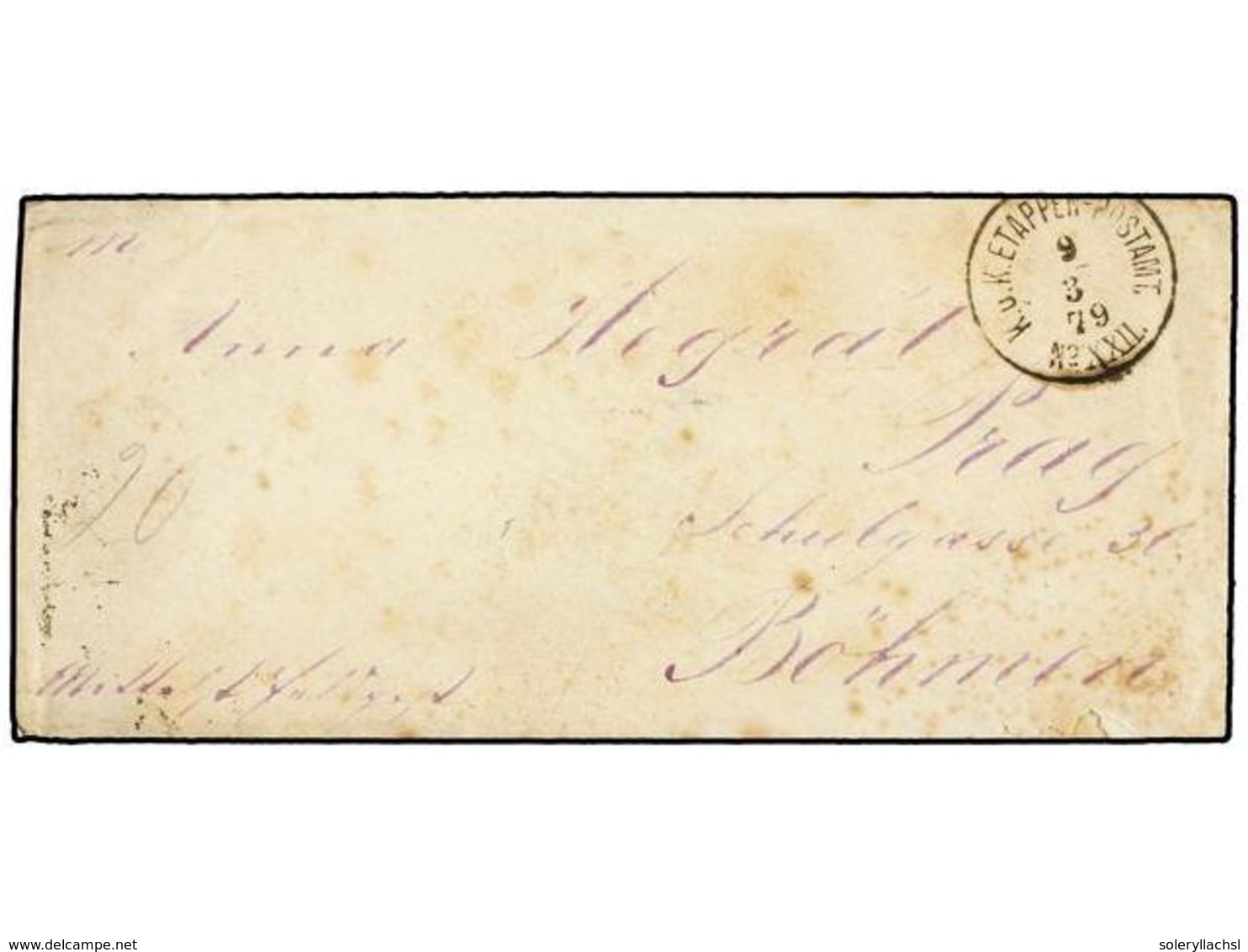 375 BOSNIA-HERZEGOVINA. 1879. CAJNICA To PRAG<B> </B>envelope With <B>K.U.K. ETAPPEN-POSTMT/Nº XXII. </B> - Other & Unclassified