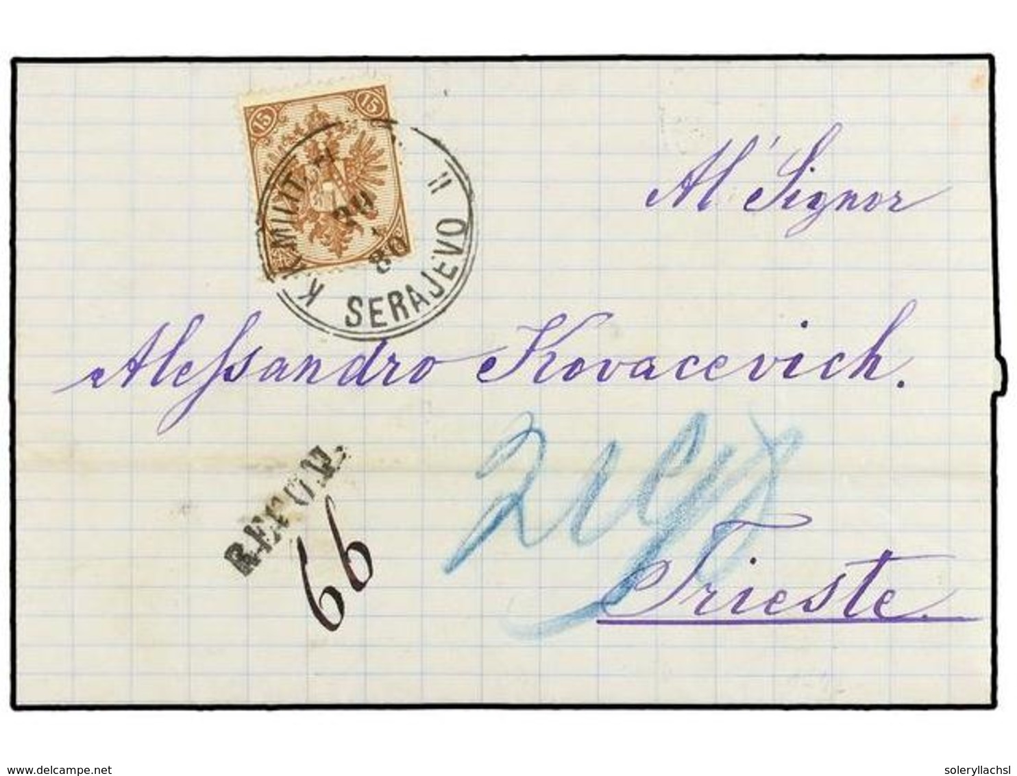 376 BOSNIA-HERZEGOVINA. 1880 (Sept 30). Registered Entire Letter From Sarajevo To Trieste Franked By First Issue 1879 <B - Sonstige & Ohne Zuordnung