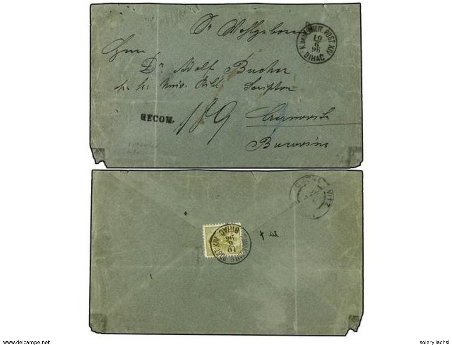 381 BOSNIA-HERZEGOVINA. Mi.8 II. 1896 (June 10). Registered Cover To CZERNOWITZ Franked On Reverse With Single 1879/98 < - Other & Unclassified