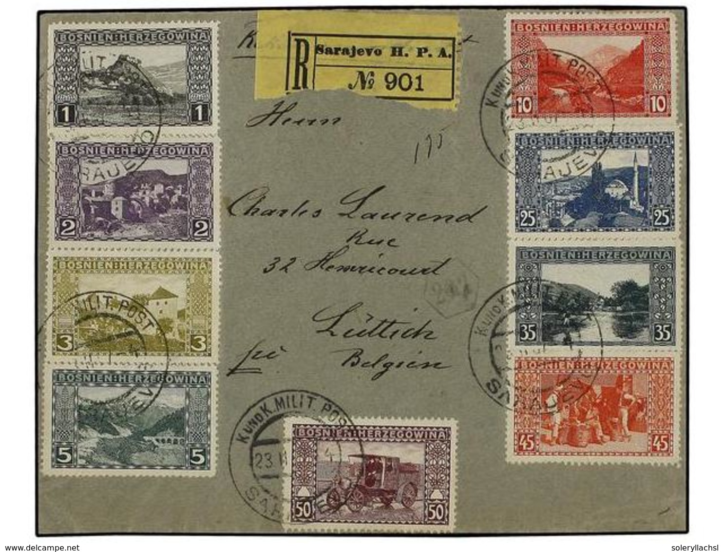 395 BOSNIA-HERZEGOVINA. Mi.29A/34A, 36A, 38A, 40A, 41A. 1907. SARAJEVO To BELGIUM. Very Nice Franking, Arrival On Back. - Other & Unclassified