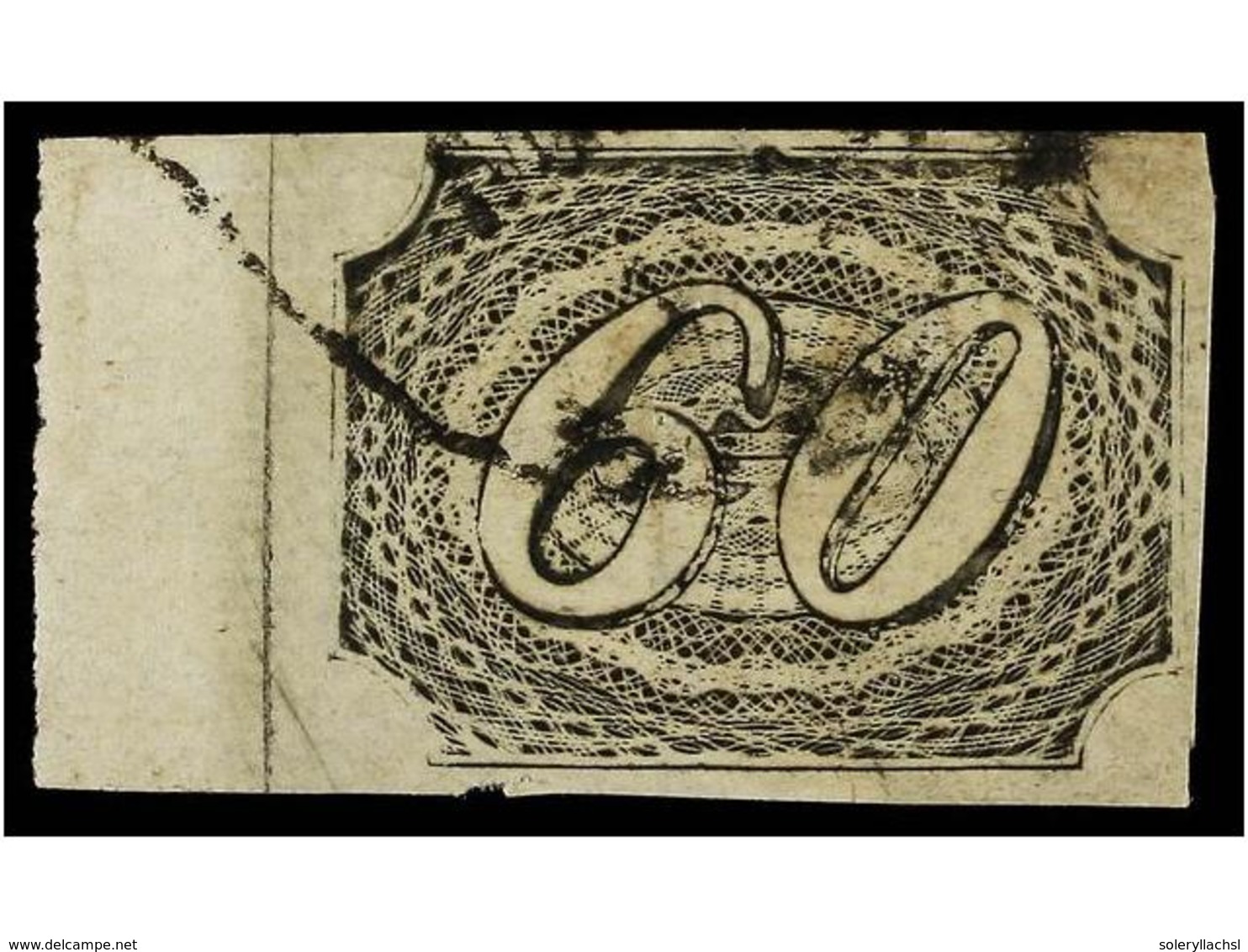 418 ° BRASIL. Sc.9. 1844. <B>60 Reis</B> Negro, Papel Fino Tipo II. Borde De Hoja. Leve Punto Claro. - Other & Unclassified