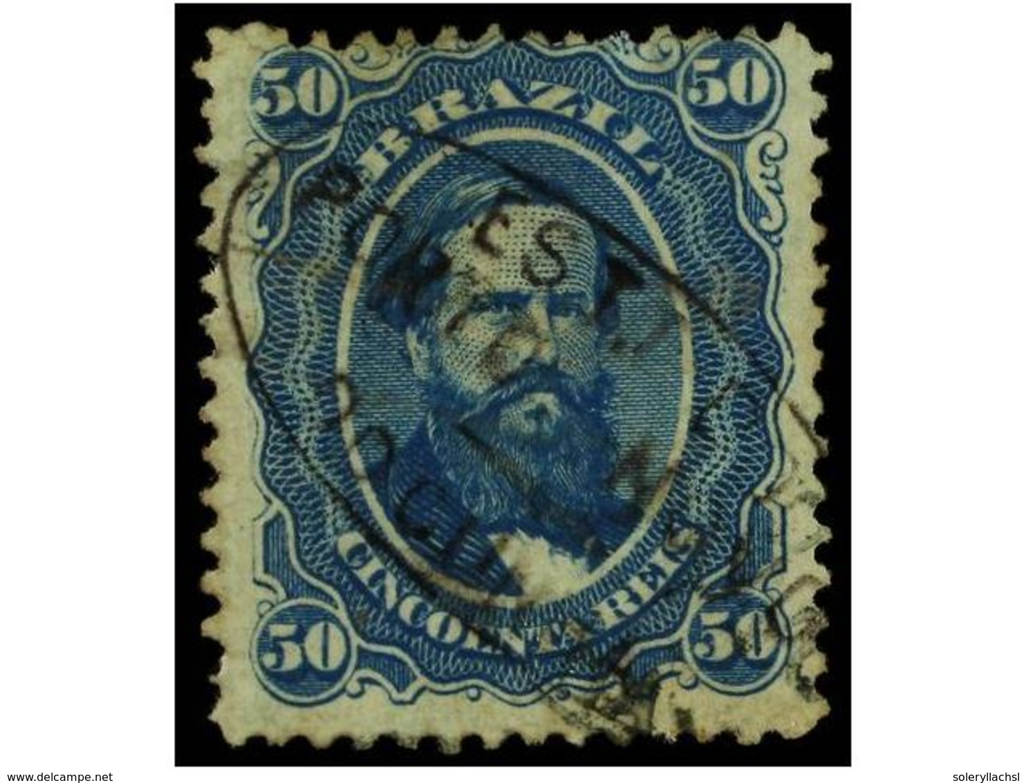 429 ° BRASIL. Sc.56. 1866. <B>50 Reis</B> Azul. Mat. Ovalado <B>EST. DO/PORTO NOVO/DOCUNHA</B> (Meyer 1418). - Sonstige & Ohne Zuordnung