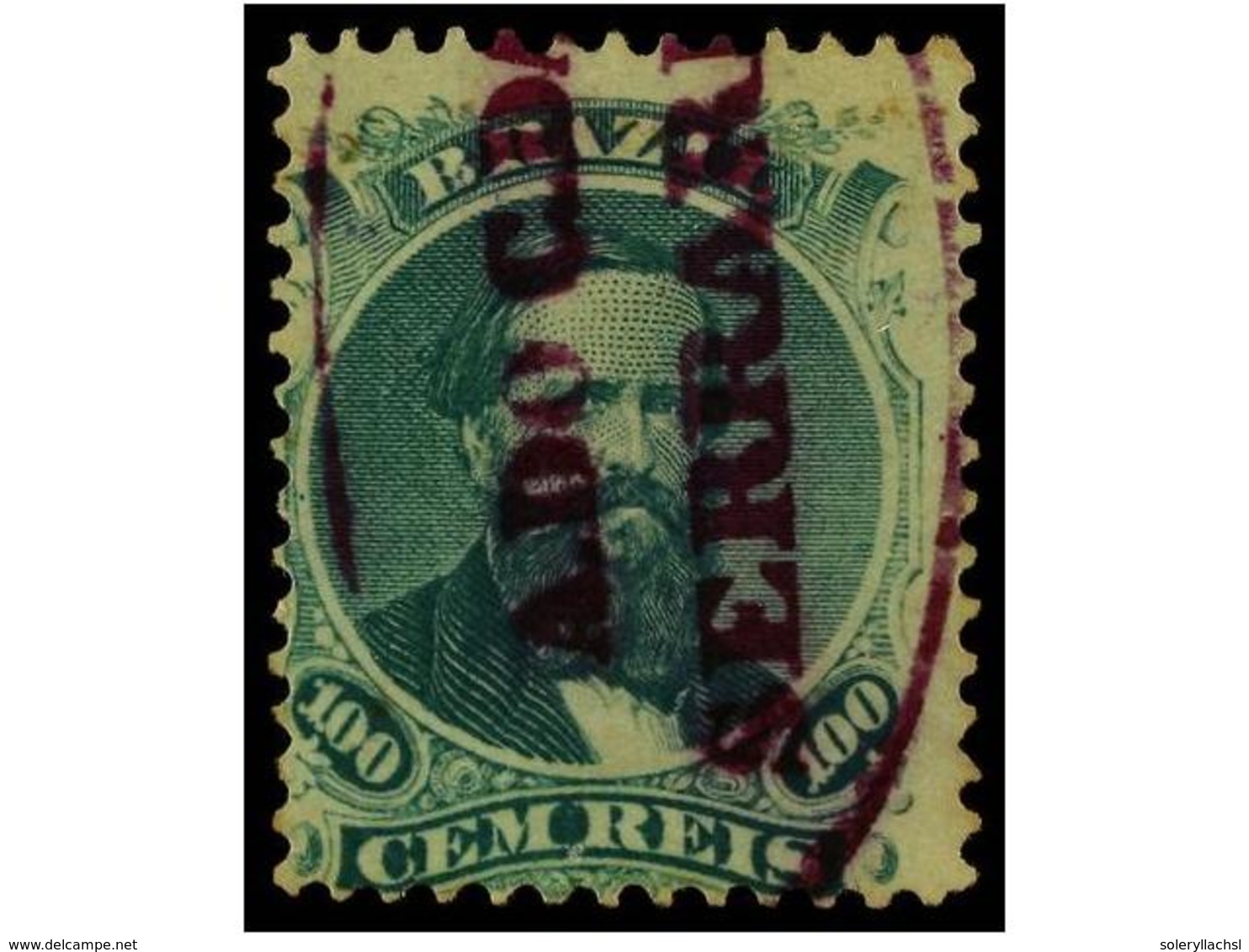 435 ° BRASIL. Sc.58. 1866. <B>100 Reis </B>verde. Mat. Ovalado<B> A. DO C. DA/SERRARIA</B> En Violeta (Meyer 1501). - Sonstige & Ohne Zuordnung