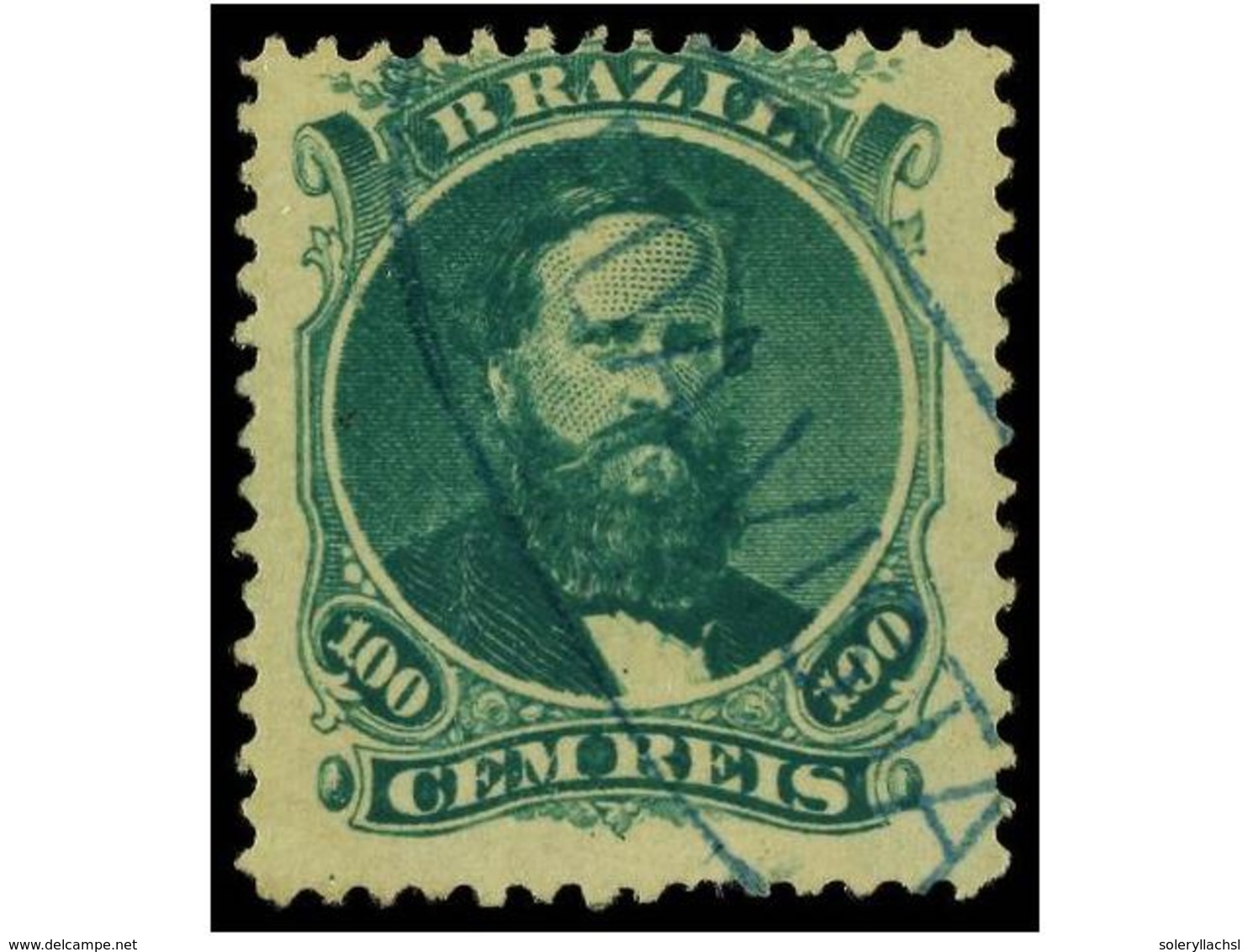 436 ° BRASIL. Sc.58. 1866. <B>100 Reis</B> Verde. Mat. Ovalado <B>BOAVISTA</B> En Azul (Meyer 1241). - Other & Unclassified