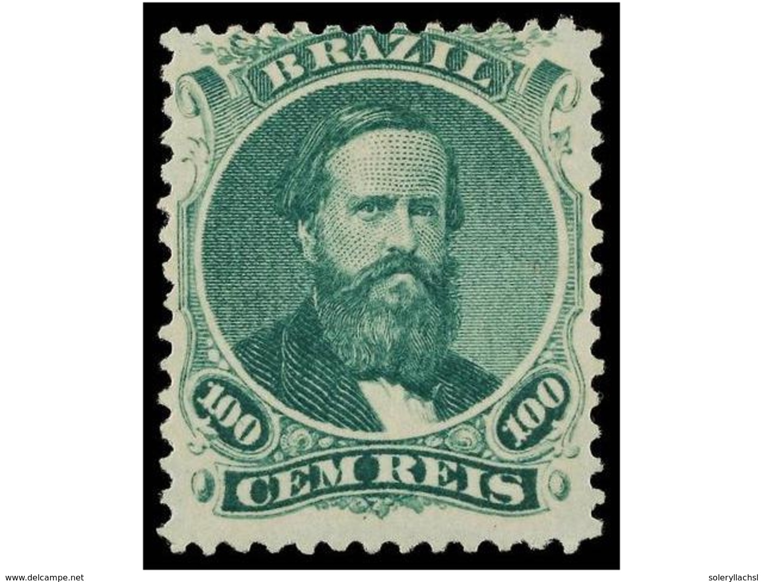 440 (*) BRASIL. Sc.58b. 1866. <B>100 Reis</B> Verde, Sin Goma<B> PAPEL AZULADO.</B> MAGNÍFICO. - Other & Unclassified