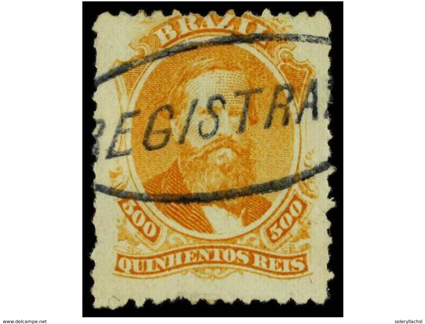 444 ° BRASIL. Sc.60. 1866. <B>500 Reis</B> Naranja. Mat. <B>REGISTRADO</B> <B>dentro De Un óvalo</B>. MAGNÍFICO. - Other & Unclassified