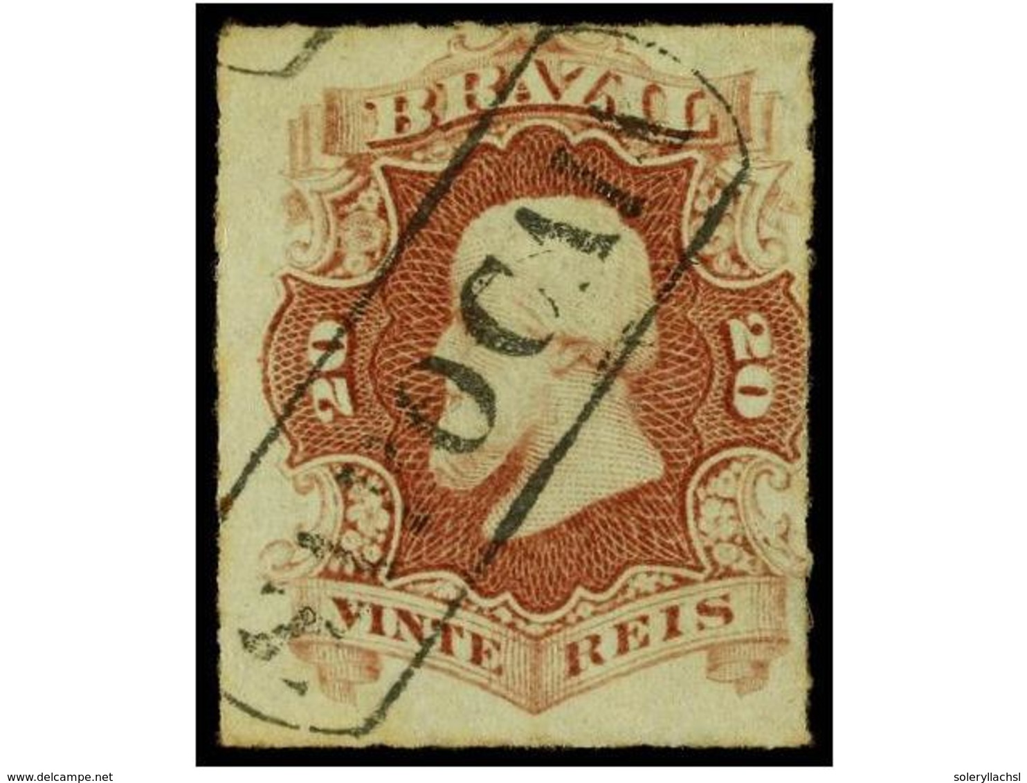 448 ° ESPAÑA. Sc.62. 1876-77. <B>20 Reis</B> Rosa Lila. Mat. Lineal <B>SAPOCAIA</B> (Meyer 1492). - Other & Unclassified