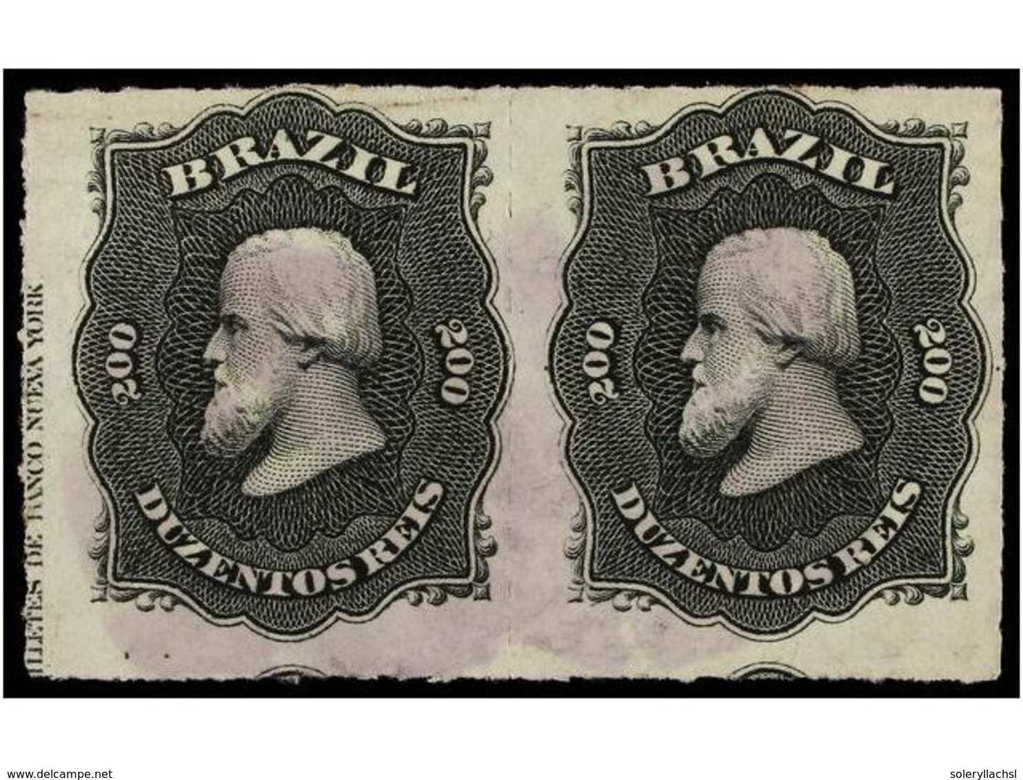 453 ° BRASIL. Sc.66 (2). 1878. <B>200 Reis</B> Negro. Pareja, Un Sello Parte De La Leyenda En Español A La Izquierda. MA - Other & Unclassified