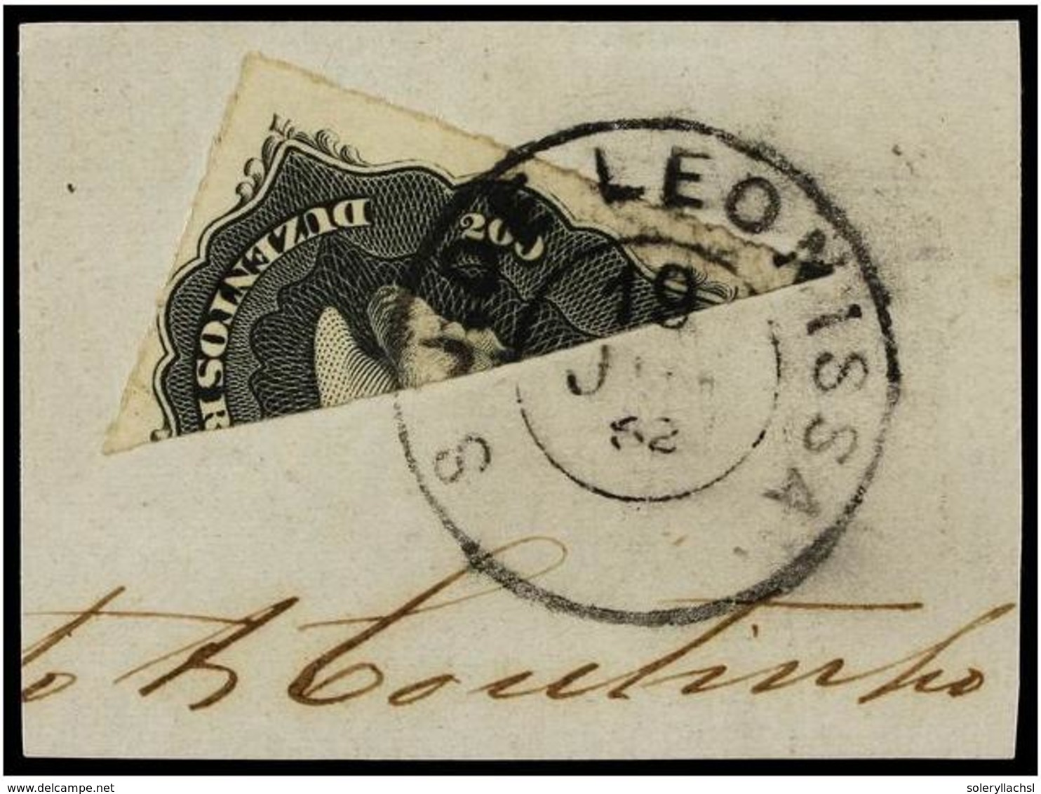 458 BRASIL. Sc.66a. 1878. <B>200 Reis</B> Negro Bisectado Sobre Fragmento. Mat. Fechador <B>S.J. DE LEONISSA.</B> MUY RA - Sonstige & Ohne Zuordnung