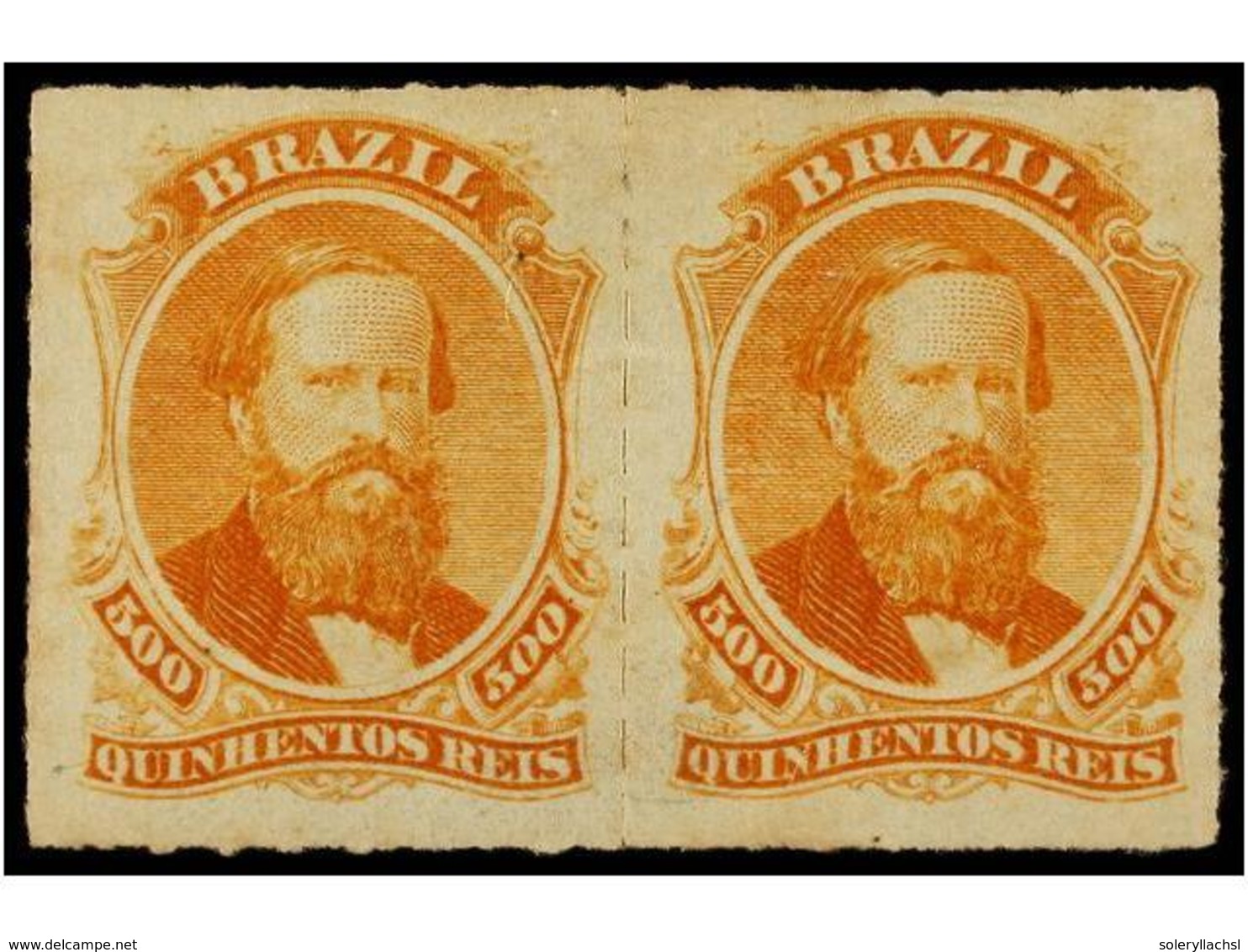 466 * BRASIL. Sc.67 (2). 1876-77. <B>500 Reis</B> Naranja, Pareja Horizontal, Color Fresco, Goma Oririginal. - Sonstige & Ohne Zuordnung