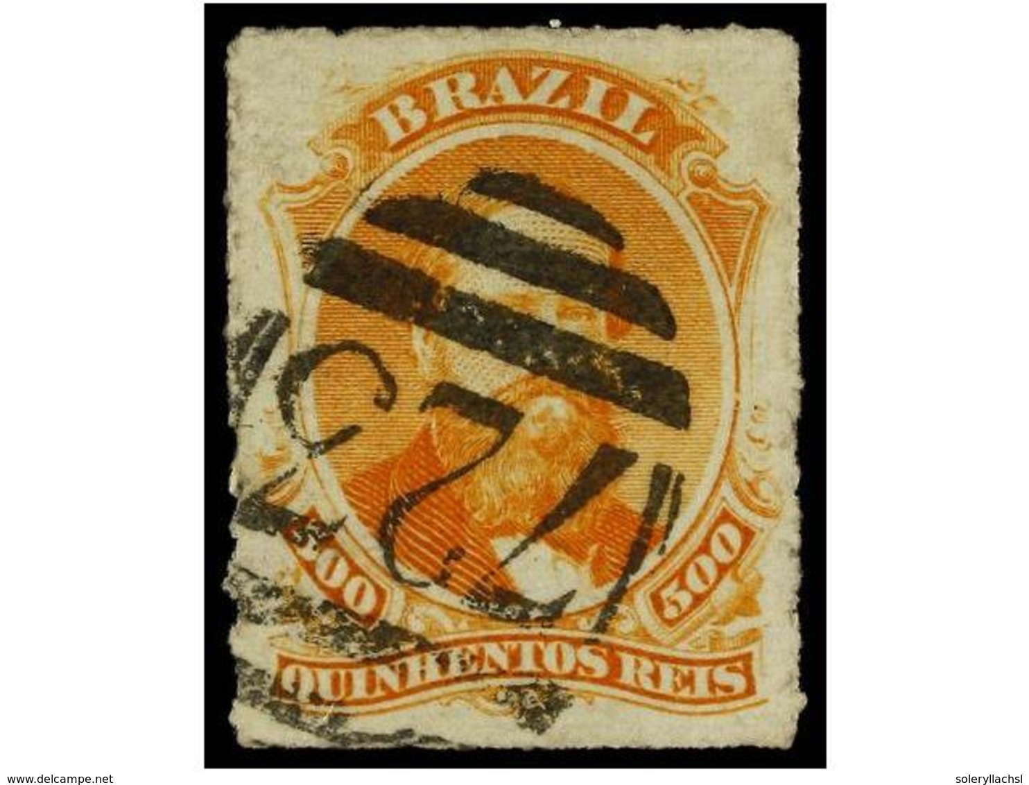 467 ° BRASIL. Sc.67. 1878. <B>500 Reis</B> Naranja, Mat. Numeral Británico <B>723</B> De SOUTHAMPTON. MAGNÍFICO Y RARO. - Other & Unclassified