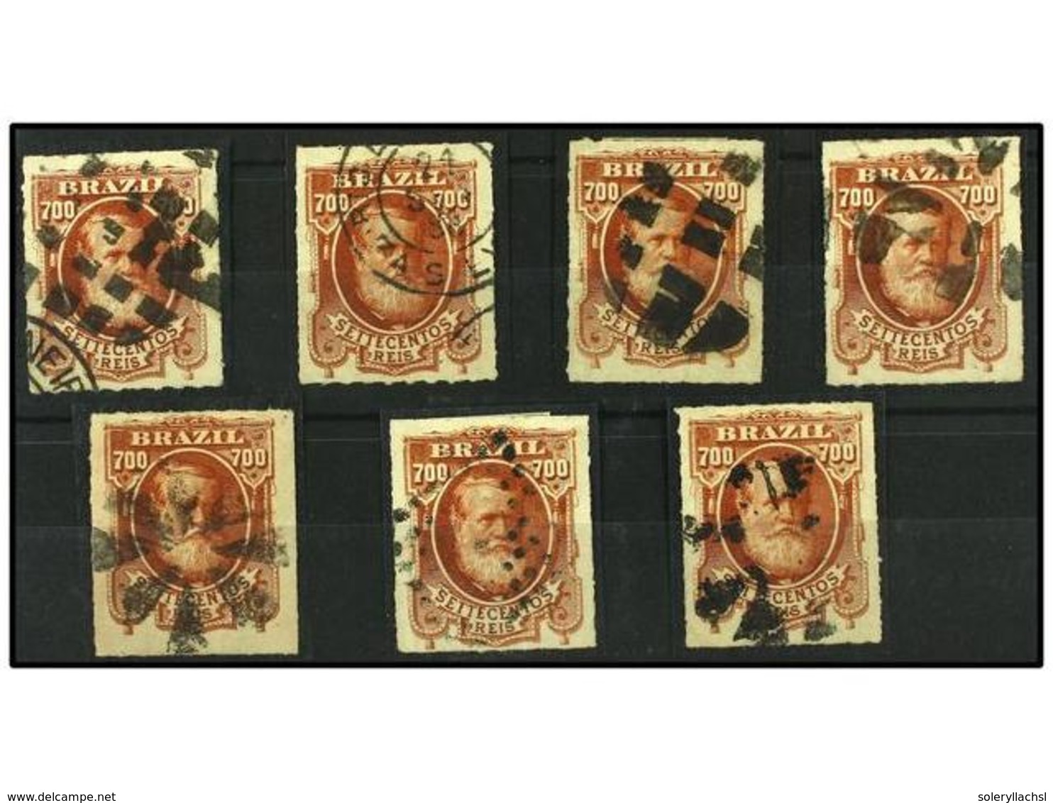 482 ° BRASIL. Sc.76 (7). 1878-79. <B>700 Reis</B> Castaño Rojo. 7 Sellos Diversos Matasellos. MUY BONITOS. - Other & Unclassified