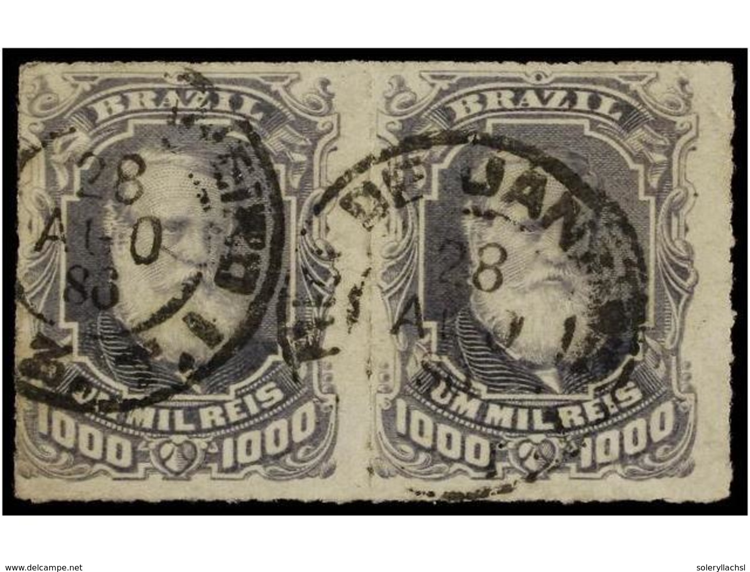 483 ° BRASIL. Sc.77 (2). 1878. <B>1000 Reis</B> Gris. Pareja. Mat. <B>RIO DE JANEIRO</B>. Preciosa. - Other & Unclassified