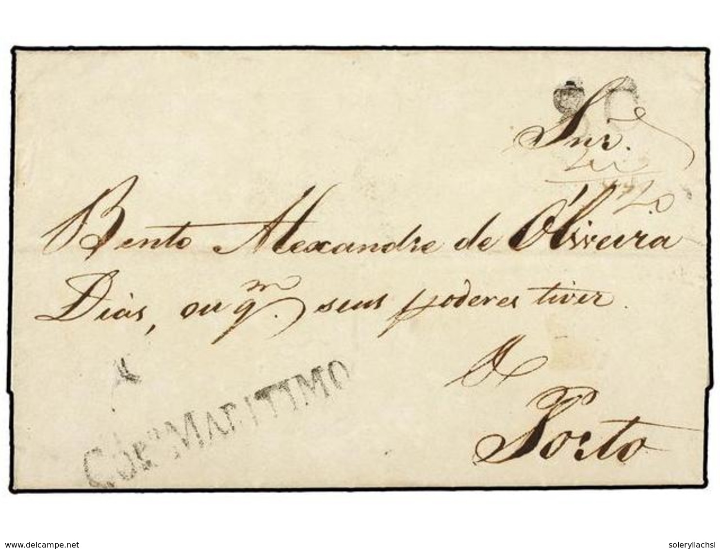 495 BRASIL. 1826. PERNAMBUCO A PORTO (Portugal). Marca <B>COR. MARITIMO</B> Estampado A La Llegada, Al Dorso <B>G.M. </B - Other & Unclassified