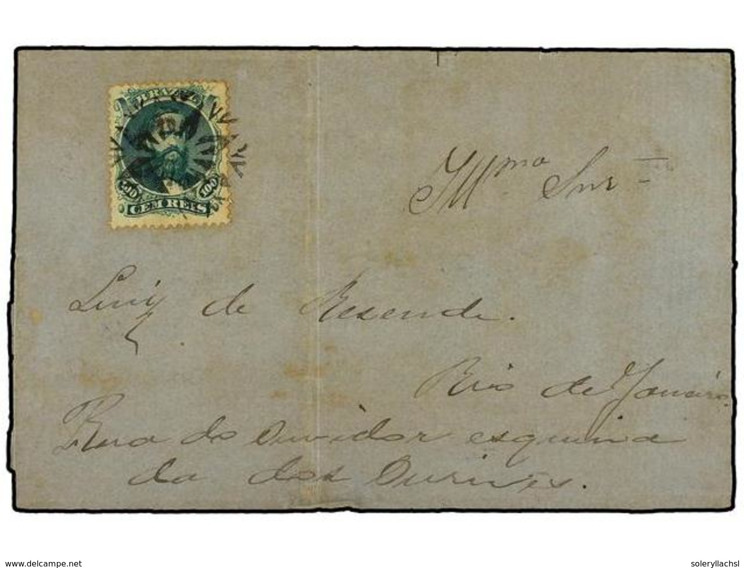 515 BRASIL. Sc.58. 1872. Envuelta Dirigida A RIO DE JANEIRO.<B> 100 Reis</B> Verde, Mat. Circular De Fantasia, Envuelta  - Other & Unclassified