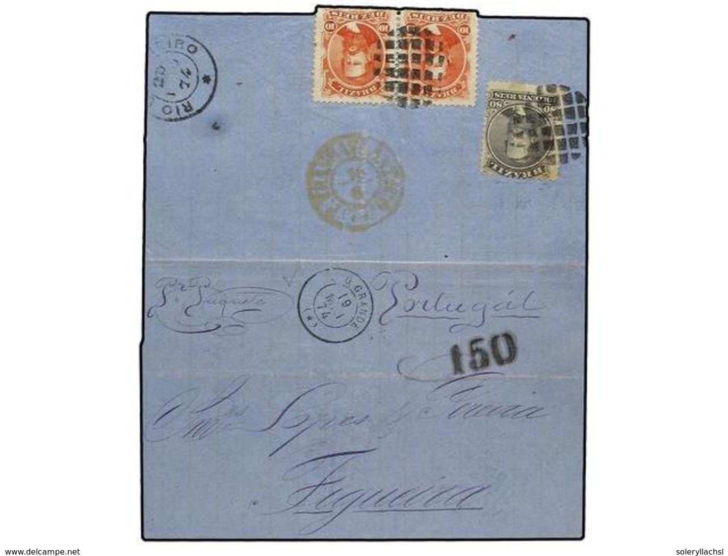 519 BRASIL. Sc.53 (2) Y 57. 1874. RIO GRANDE A FIGUEIRA. <B>10 Reis</B> Naranja (2) Y <B>80 Reis</B> Gris, Franqueo Al D - Other & Unclassified