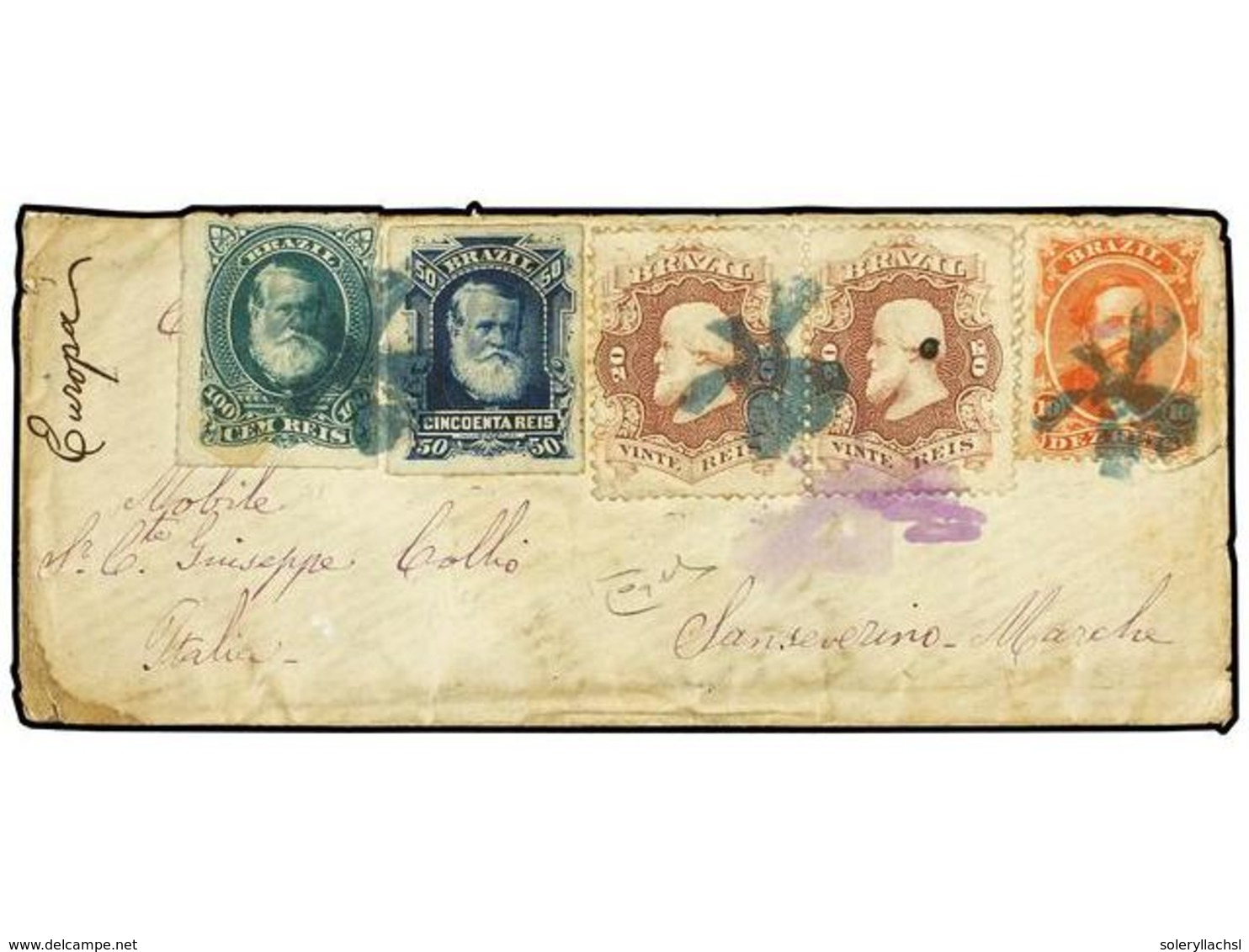 536 BRASIL. 1882 (24 Septiembre). RIO DE JANEIRO A ITALIA. <B>20 Reis</B> (2), <B>10 Reis,</B> <B>50 Reis</B> Y <B>100 R - Other & Unclassified