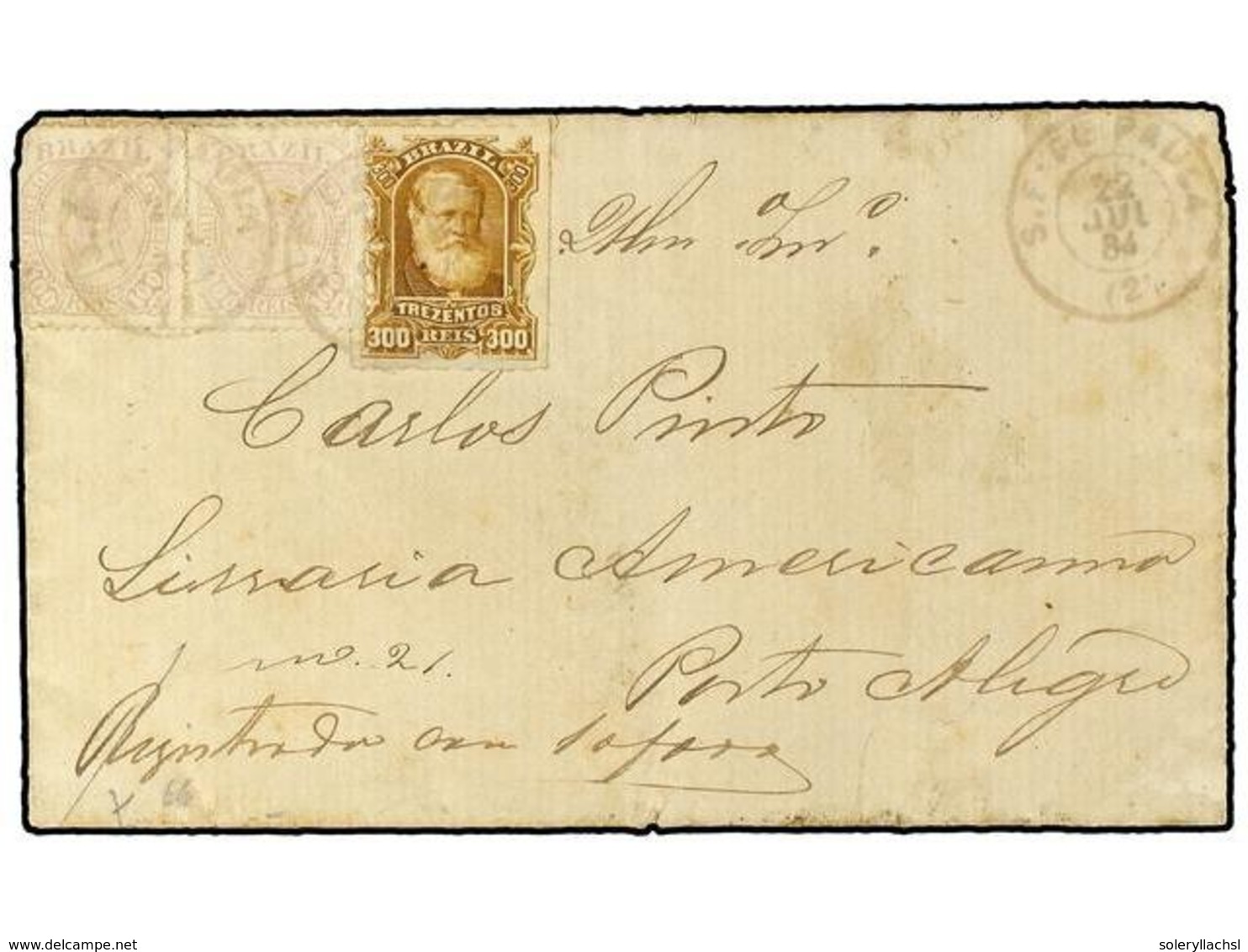 540 BRASIL. 1884 (July 22). Registered Entire Letter To PORTO ALEGRE Franked By Dom Pdero Rouletted 1878 <B>300 R.</B>bi - Other & Unclassified