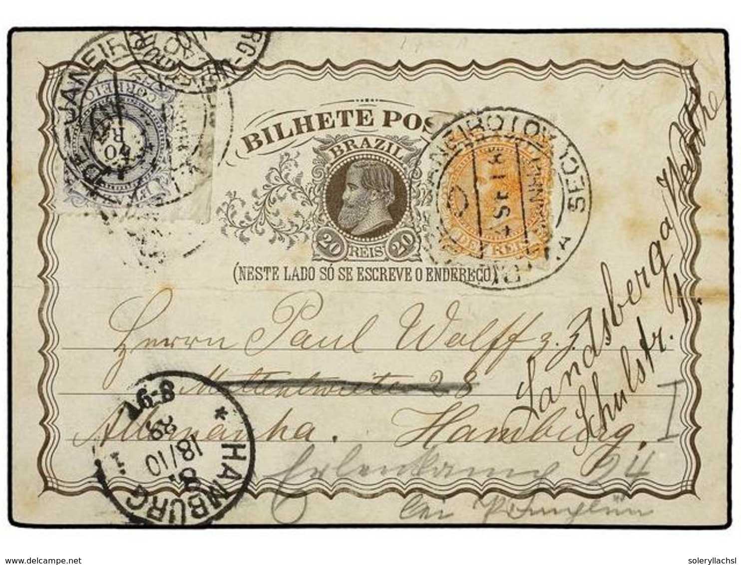 549 BRASIL. Sc.86, 88. 1888. RÍO DE JANEIRO A ALEMANIA. Entero Postal De <B>20 Reis</B> Con Franqueo Adicional De <B>10  - Sonstige & Ohne Zuordnung