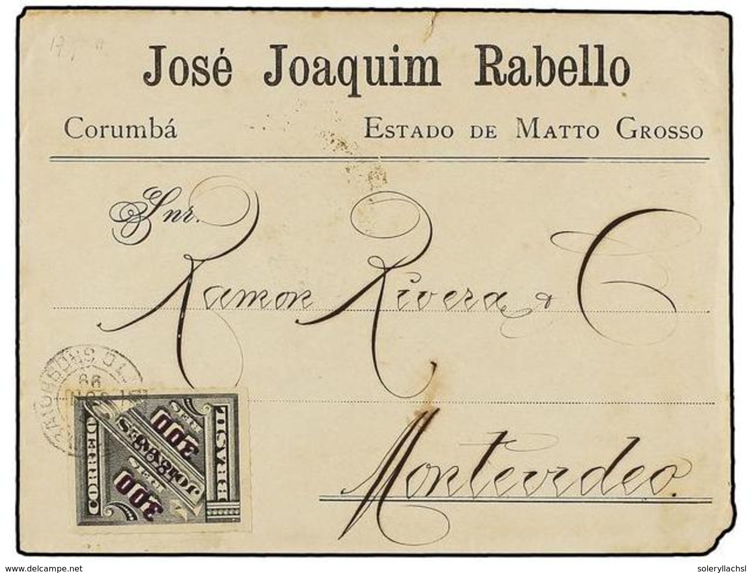 590 BRASIL. Sc.153. 1899. MATTO GROSSO A MONTEVIDEO. <B>300 Reis S. 200 Reis</B> Negro. Al Dorso Llegada. Sello RARO En  - Other & Unclassified