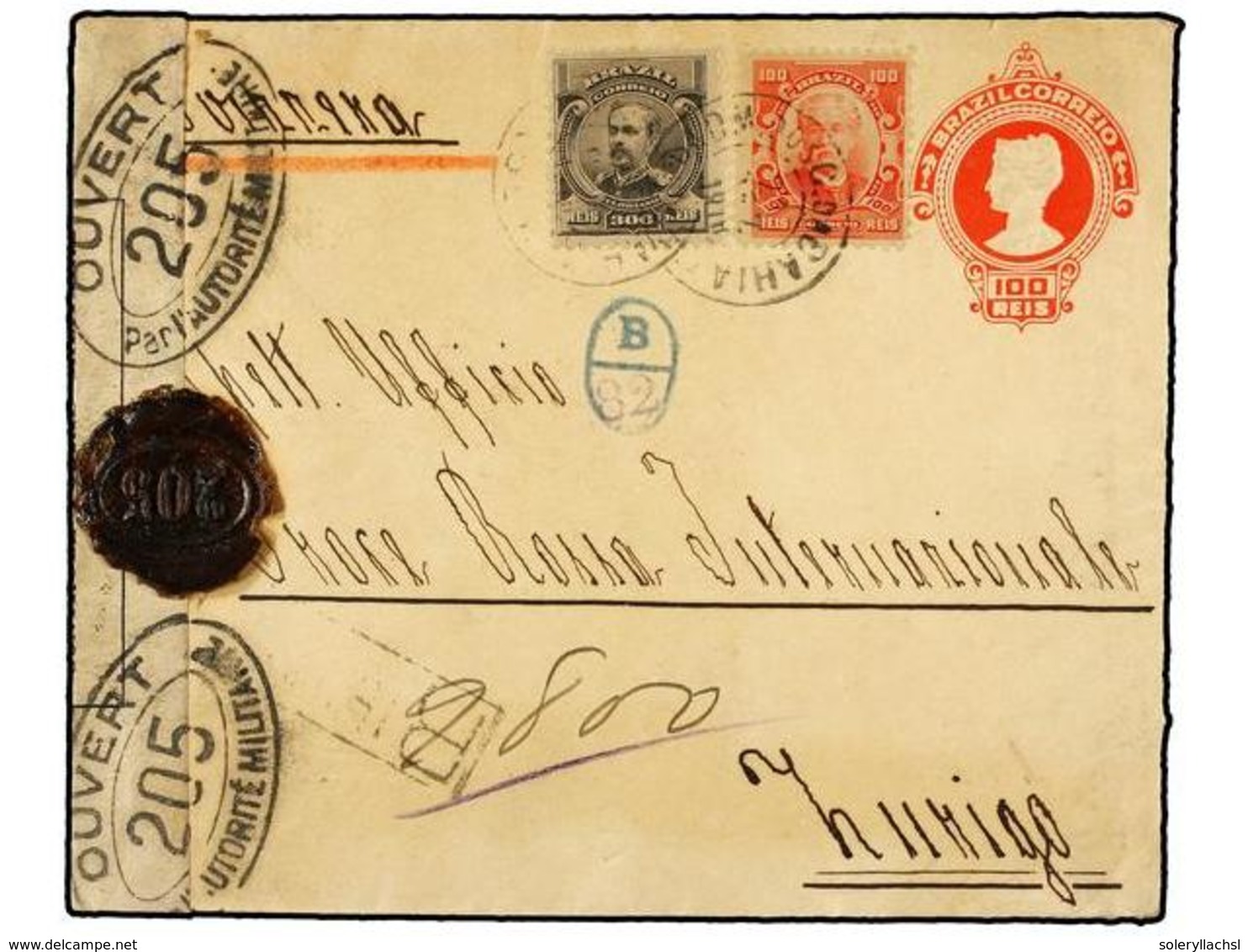 599 BRASIL. Sc.177, 180. 1917. BAHIA A SUIZA. Entero Postal De <B>100 Reis </B>con Franqueo Adicional De <B>100 Reis </B - Other & Unclassified