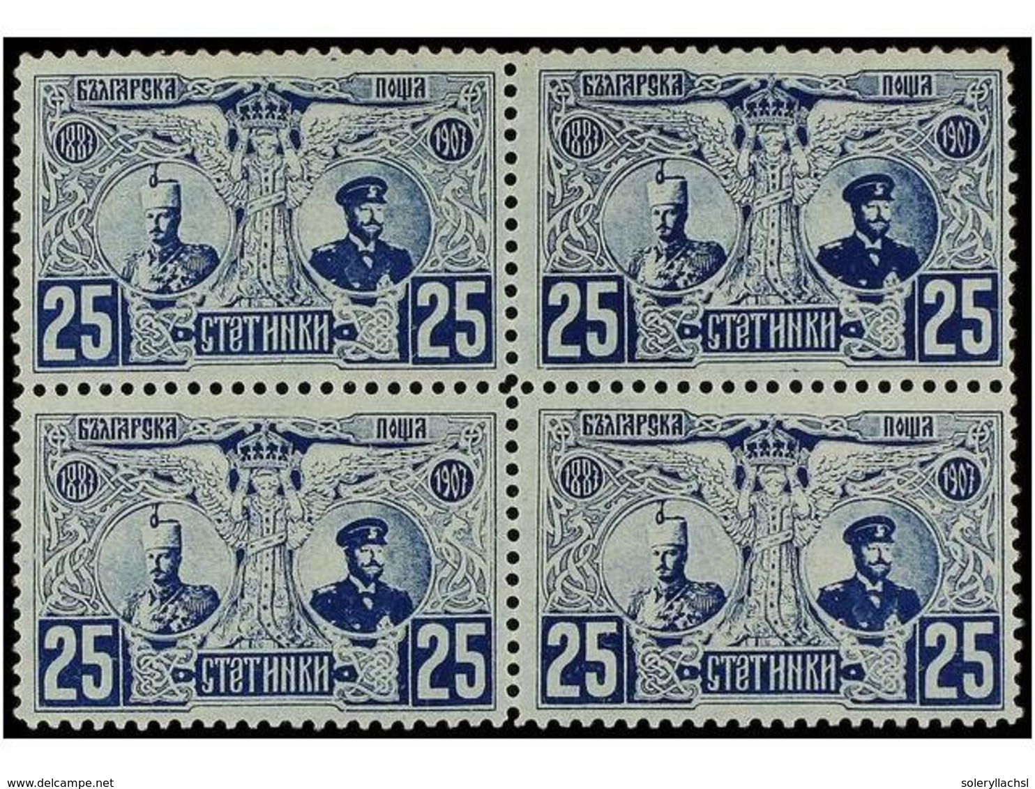 615 ** BULGARIA. Mi.68 (4). 1907. <B>25 St. </B>blue. Block Of Four, Never Hinged. Michel.+360?. - Autres & Non Classés