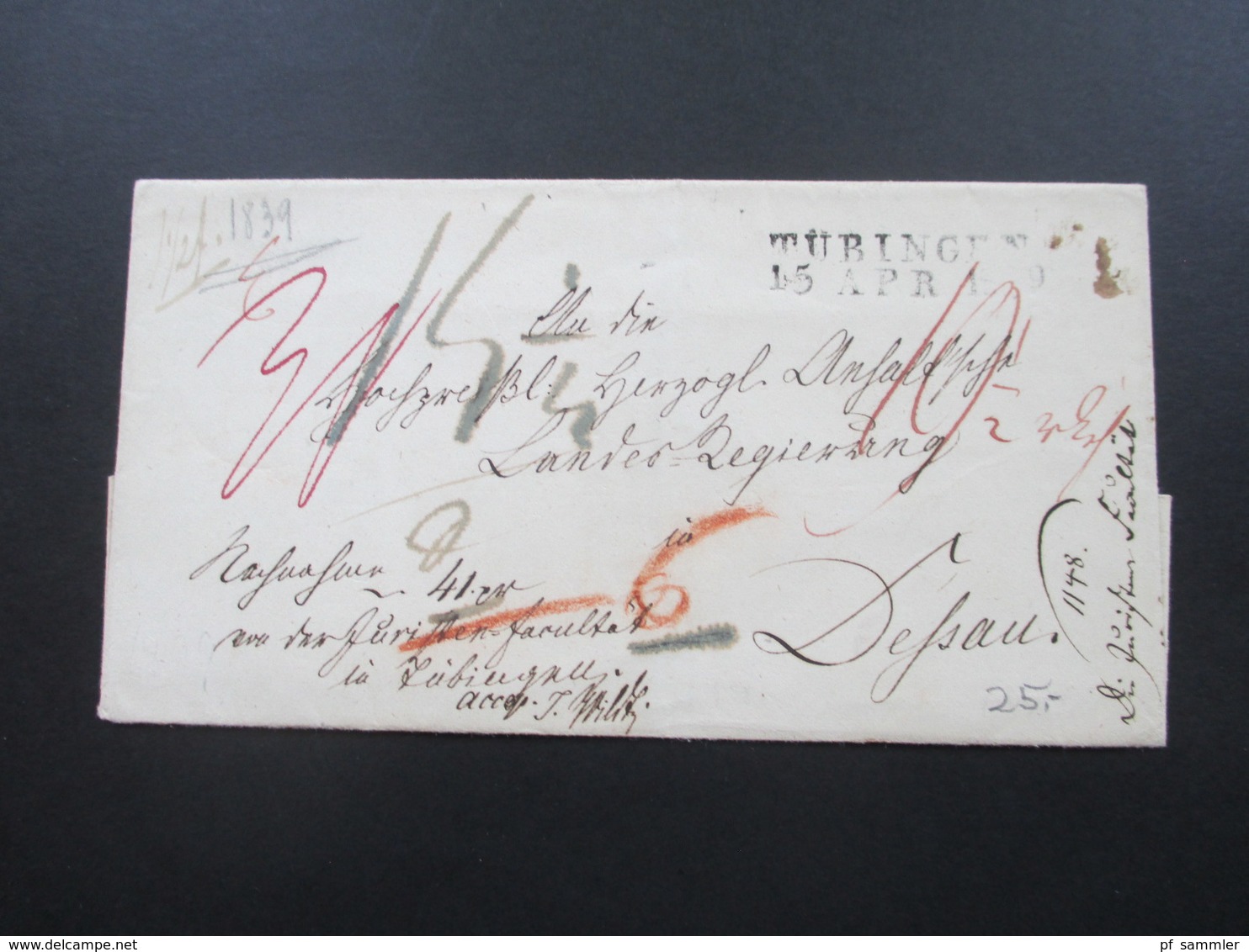 AD / Vorphila 1839 Stempel L2 Tübingen Und Halle Nach Dessau Mit Vielen Tax Vermerken!Bartaxe/toller Beleg. Papiersiegel - Vorphilatelie