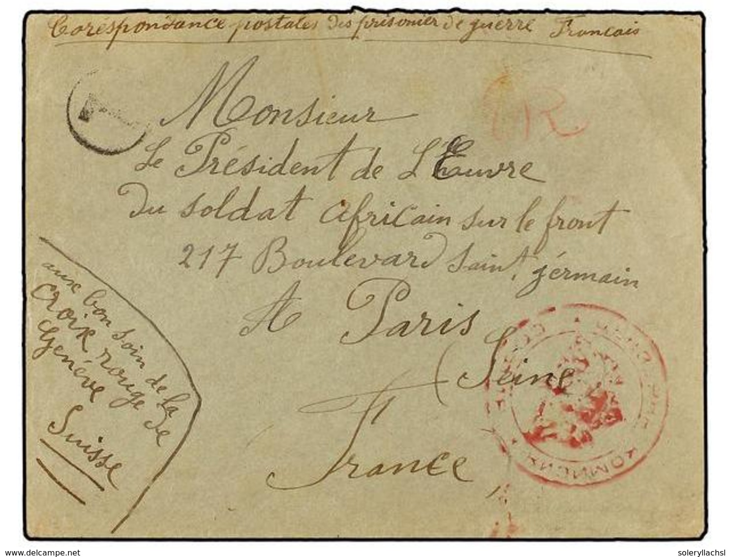 643 BULGARIA. (1917 Ca.). Envelope From A French Prisoner Of War In SOFIA To The Section Dealing With African Private So - Sonstige & Ohne Zuordnung