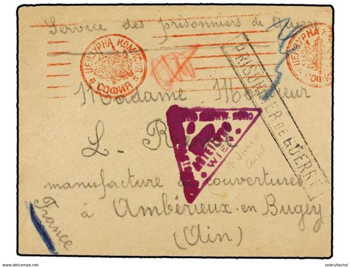 645 BULGARIA. (1917 Ca.). Letter From A French Prisoner Of War To AMBERIEUX EN BUGAY (France). Oblong <B>PRISONNIER DE G - Other & Unclassified