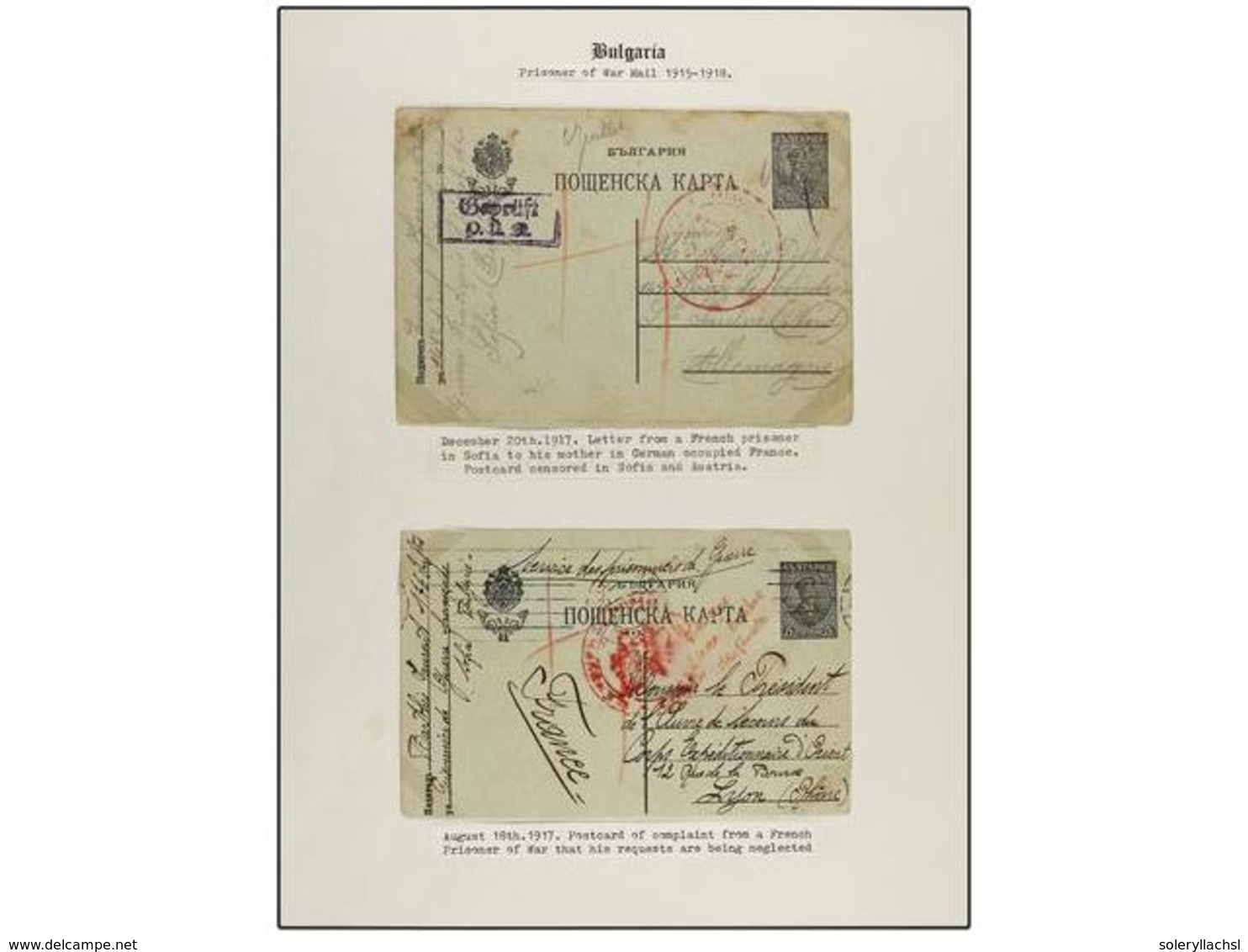 646 BULGARIA. 1917. <B>PRISONERS OF WAR.</B> 2 Postal Stationery From A French Prisoner Of War. - Sonstige & Ohne Zuordnung