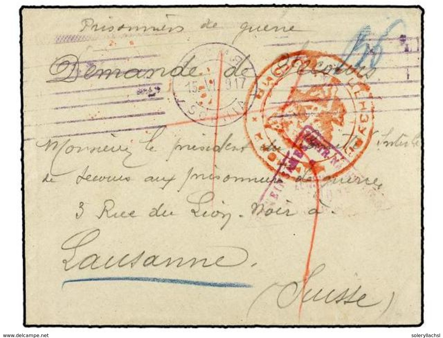 647 BULGARIA. 1917 (June 15). SOFIA To LAUSANNE. Prisoner Of War Letter. A Request For Assistance, Addressed To The Pres - Other & Unclassified