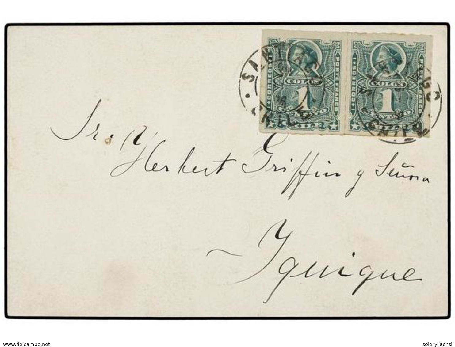 685 CHILE. Sc.25 (2). 1887. SANTIAGO A IQUIQUE. Tarjeta Postal Multicolor Con Franqueo De <B>1 Cto.</B> Verde (2). PRECI - Other & Unclassified