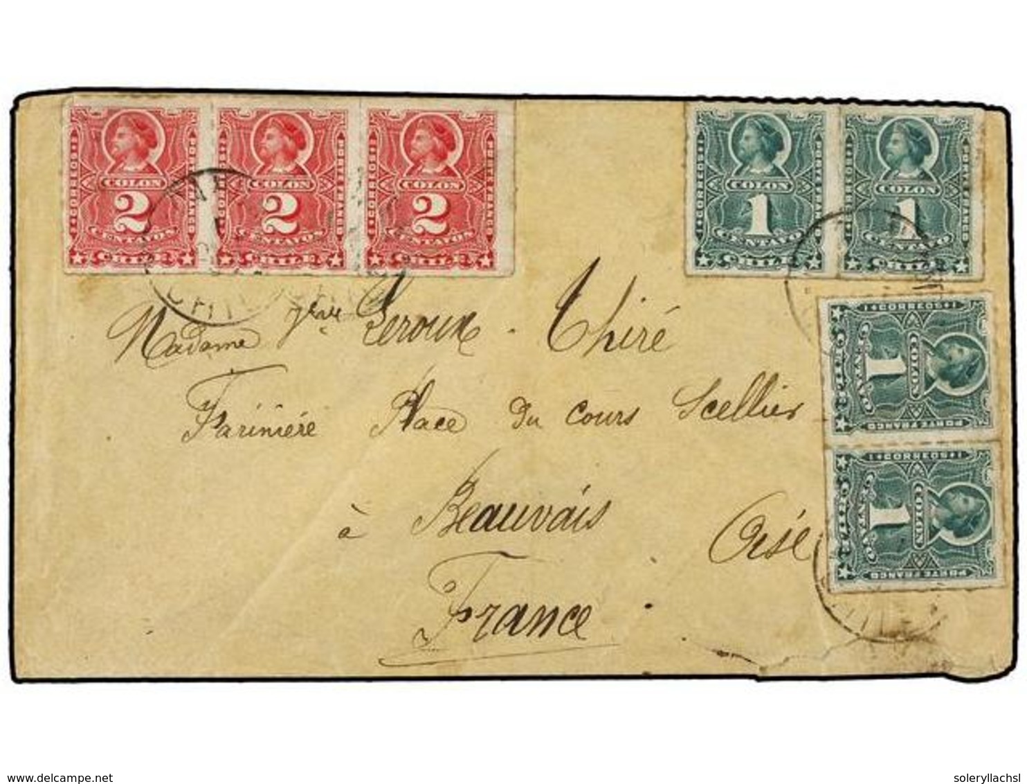 701 CHILE. Sc.25 (4), 26 (3). (1892 CA.). TALCAHUANO A FRANCIA. <B>1 Ctvo.</B> Verde (4) Y <B>2 Cts.</B> Rosa (3). - Sonstige & Ohne Zuordnung