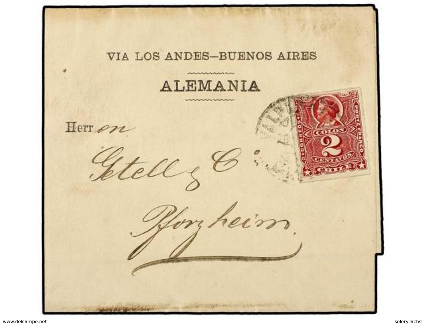 725 CHILE. Sc.38. 1895. VALPARAISO A ALEMANIA. FAJA DE PRENSA Circulada Con Sello De <B>2 Ctvos.</B> Rojo. - Other & Unclassified