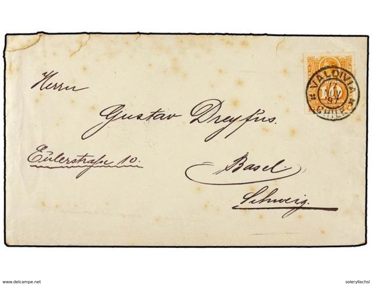 756 CHILE. Sc.29. 1897. VALDIVIA A BASEL (Suiza). <B>10 Cts.</B> Naranja, Al Dorso Llegada. - Sonstige & Ohne Zuordnung