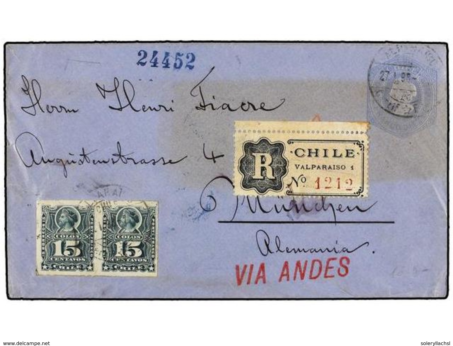 770 CHILE. Sc.30 (2). 1898. VALPARAÍSO A ALEMANIA. Entero Postal De <B>10 Ctvos. </B>con Franqueo Adicional De <B>1 Ctvo - Other & Unclassified