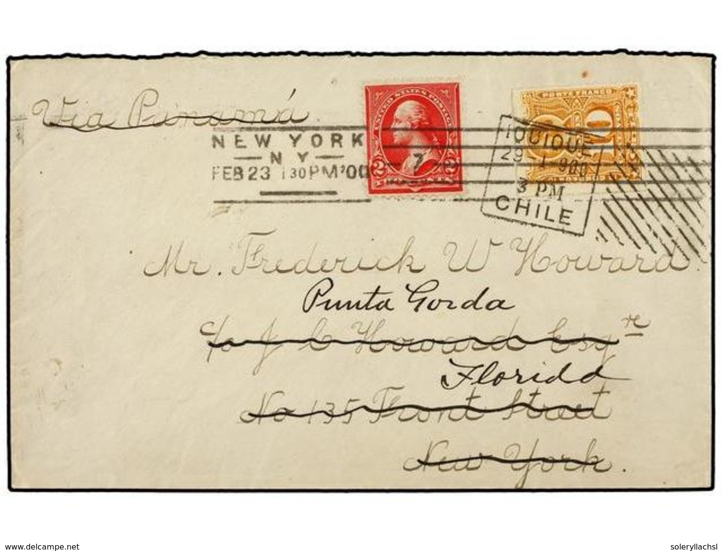 802 CHILE. 1900. IQUIQUE A NEW YORK. <B>10 Ctvos.</B> Naranja, Reexpedida A PUNTA GORDA (Florida) Con Sello USA De <B>2  - Sonstige & Ohne Zuordnung