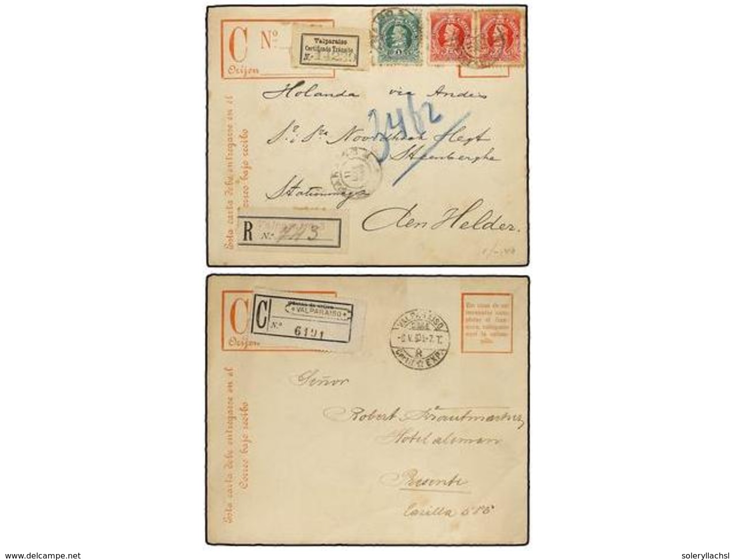 815 CHILE. 1902-10. Conjunto De 5 Sobres Enteros Postales De Certificados Circulados Con Franqueos Adicionales. - Other & Unclassified