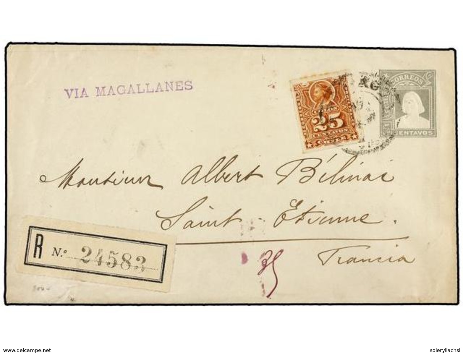 819 CHILE. Sc.32. (1905 CA.). SANTIAGO A FRANCIA. Entero Postal De <B>5 Ctvos.</B> Gris Con Fanqueo Adicional De <B>25 C - Other & Unclassified