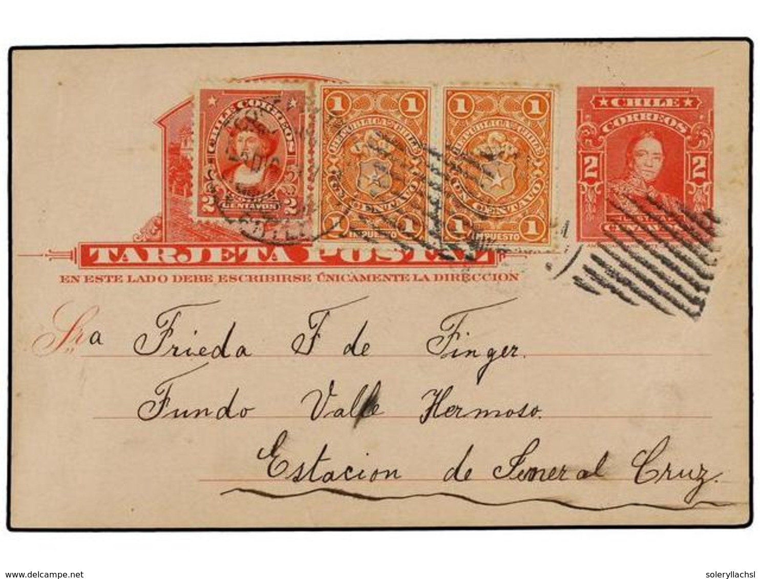 830 CHILE. 1913. CONCEPCIÓN A EST. DE LA CRUZ. Entero Postal De <B>2 Ctvos. </B>rojo Con Franqueo Adicional De <B>2 Cts. - Other & Unclassified