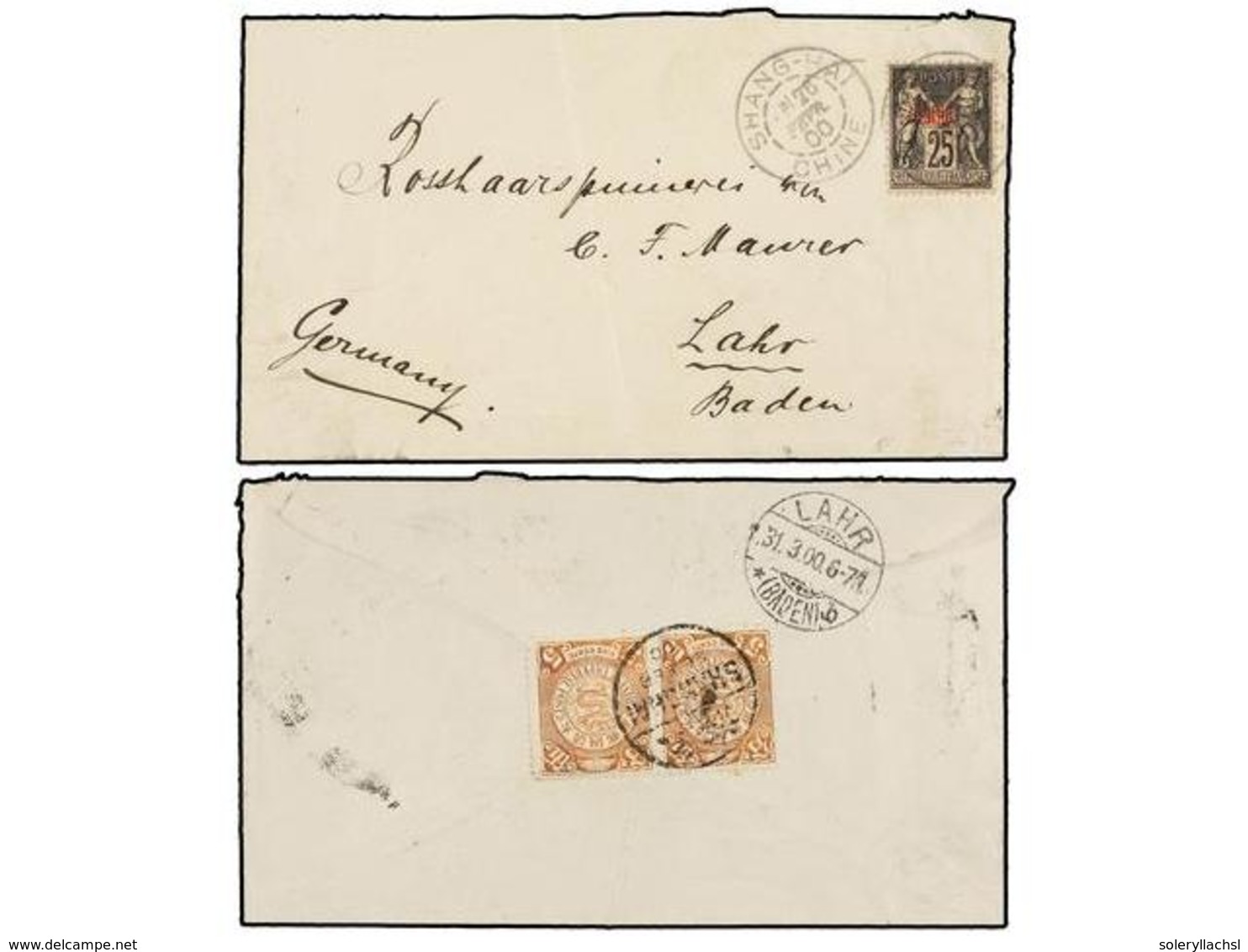 839 CHINA. 1900. Combination Cover To Lahr, Baden Franked On Reverse With China CIP <B>5 C.</B> Salmon Pink Pair Tied At - Sonstige & Ohne Zuordnung