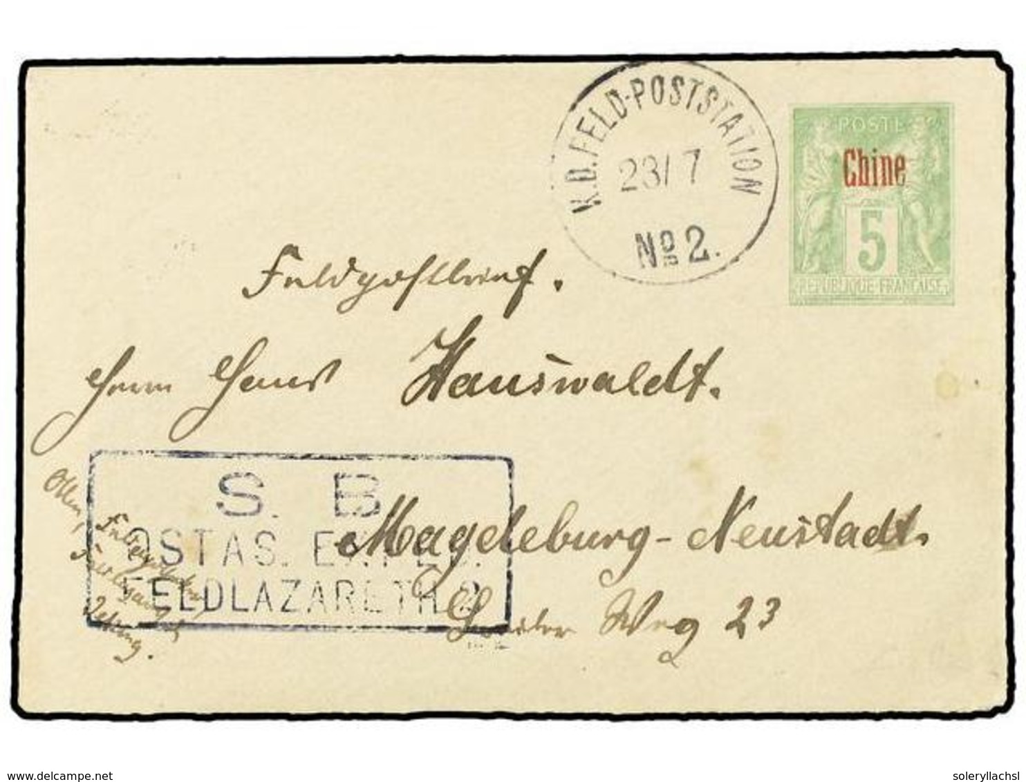 850 CHINA. 1901 (July 23). <B>'Chine' 5c.</B> Yellow Green Postal Stationery Envelope Used To MAGDEBURG Struck With <B>K - Sonstige & Ohne Zuordnung