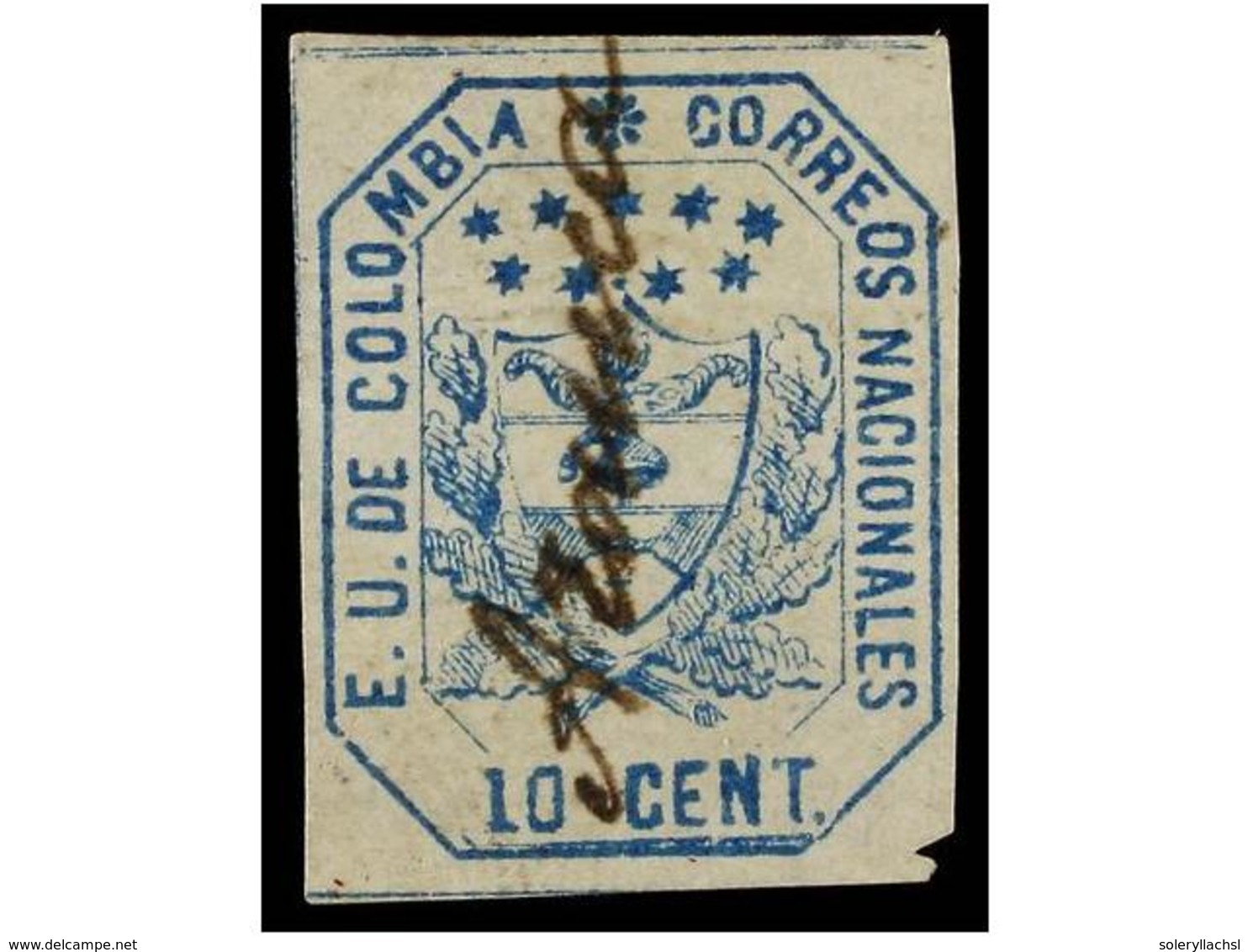 885 ° COLOMBIA. Yv.20. 1863. <B>10 Cent.</B> Azul. Mat. Manuscrito <B>'ARAUCA'</B> (Antioquia). MUY RARO. - Sonstige & Ohne Zuordnung