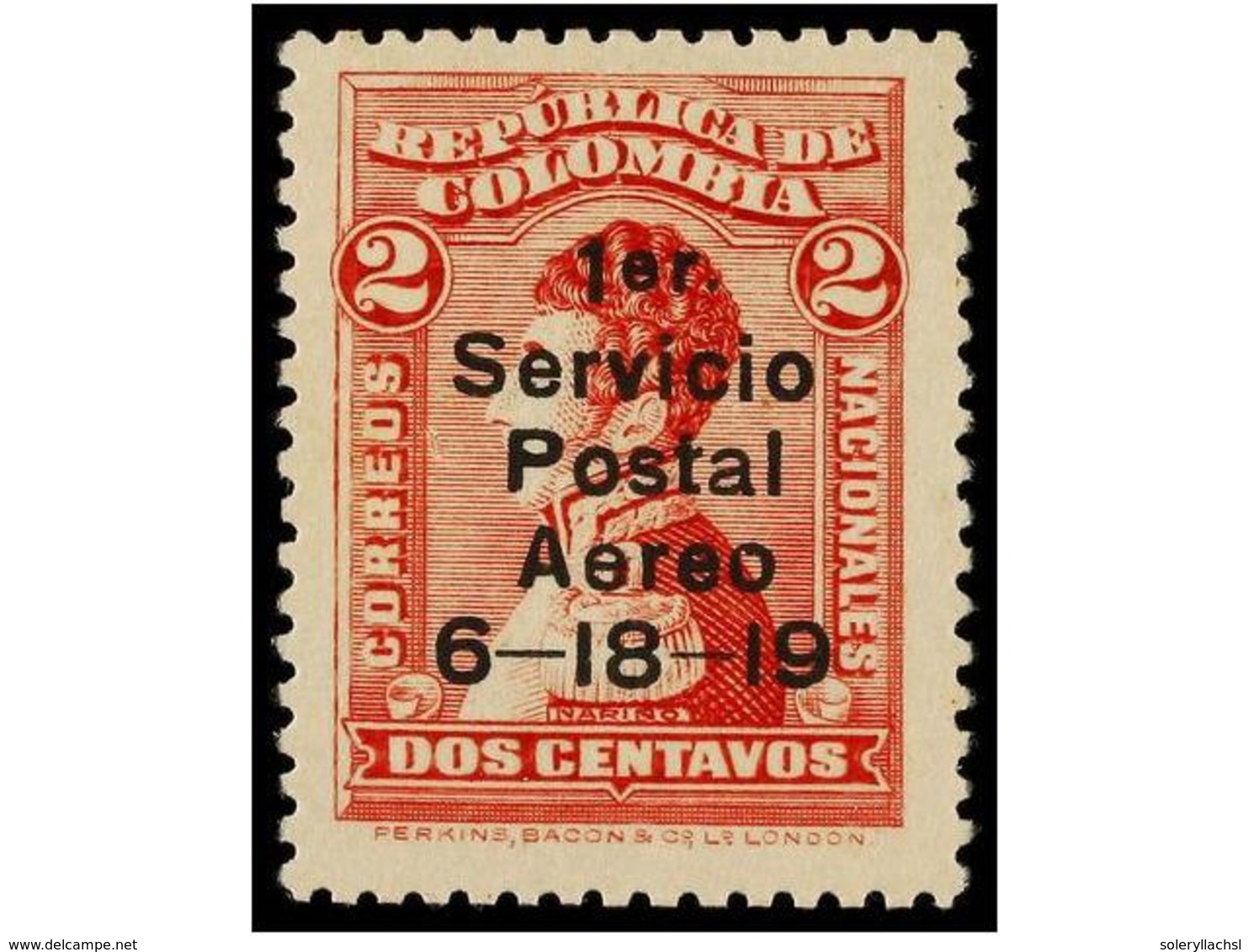 898 * COLOMBIA. Yv.A1. 1919. <B>2 Cts. </B>habilitación Para El Correo Aéreo. MUY RARO En Nuevo. Cert. HOLCOMBE Y RPS. - Sonstige & Ohne Zuordnung