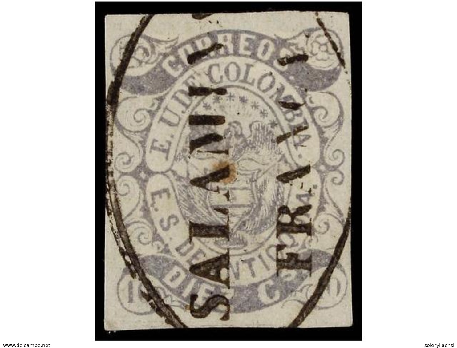 901 ° COLOMBIA: ANTIOQUIA. Yv.8. 1869. <B>ANTIOQUÍA. 10 Cts. </B>violeta. Mat. <B>SALAMINA/FRANCA</B>. MAGNÍFICO. - Other & Unclassified