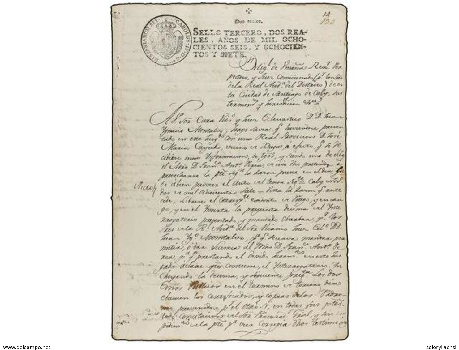 913 COLOMBIA. 1807. Conjunto De 6 Documentos Fechados En CALY Sobre <B>PAPEL SELLADO</B> (sello Tercero De Carlos IV Y S - Sonstige & Ohne Zuordnung