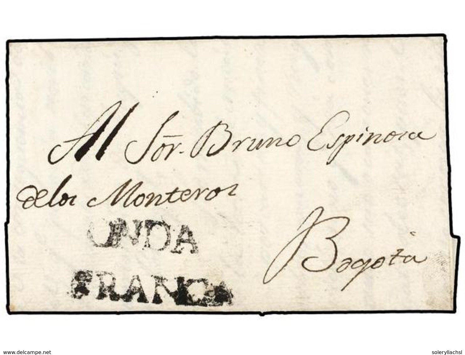 919 COLOMBIA. 1823 (25 Julio). HONDA A BOGOTÁ. Marca<B> ONDA/FRANCA</B> En Negro. MAGNÍFICA. - Other & Unclassified