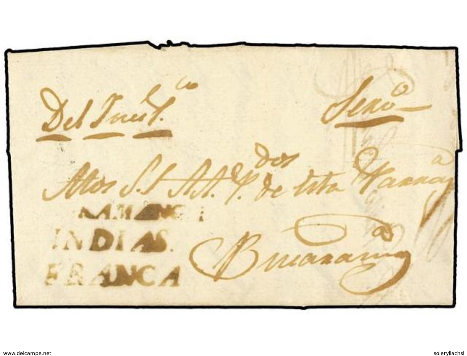 920 COLOMBIA. 1824 (12 Octubre). Carta Completa Circulada A BUCARAMANGA. Marcas<B> BUCARAMANGA/INDIAS</B> Y <B>FRANCA</B - Other & Unclassified