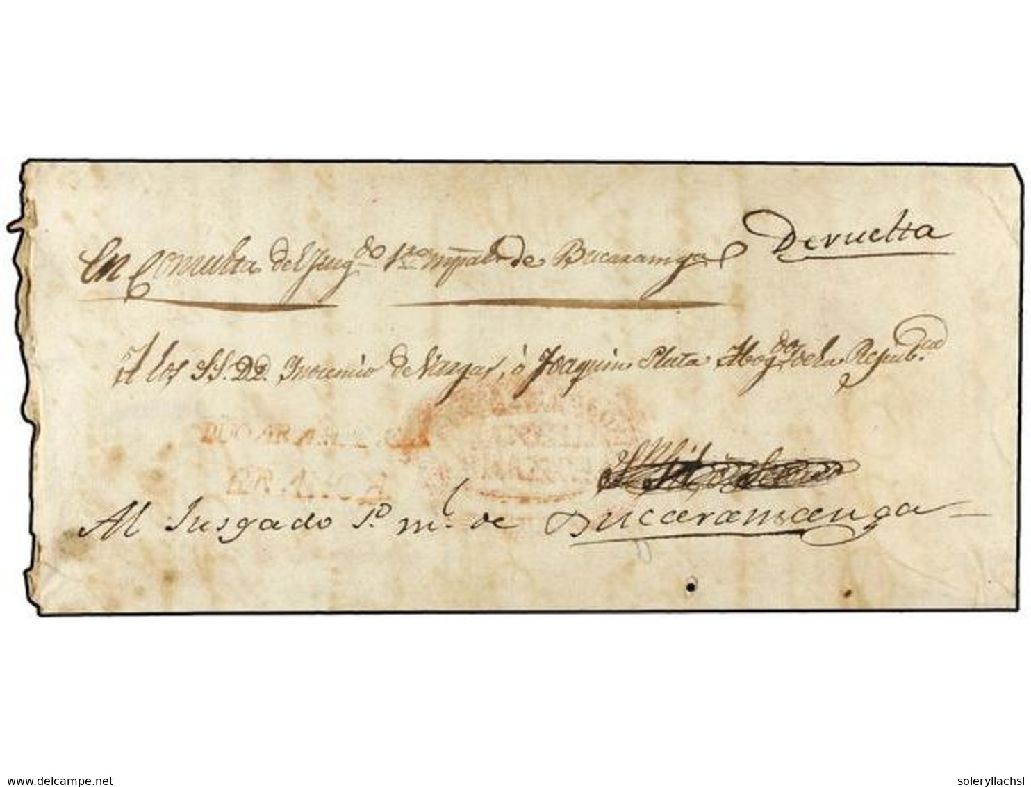 922 COLOMBIA. (1825 CA.). Envuelta De Plica Judicial Circulada Desde BUCARAMANGA A S. GIL Y Devuelta Otra Vez A BUCARAMA - Other & Unclassified